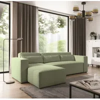 Fun Möbel Ecksofa Schlafsofa WALDO Stoff Brooklyn Hellgrün Ottomane