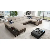 Kaiser Möbel Großes Ecksofa,Schlaffunktion MELODY IV MAXI Tauro/Freya Braun/Dunkelbeige