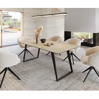 DeLife Esstisch Edge 200x100 Keramik Travertin Natur Metall Schräg