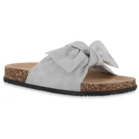 VAN HILL Damen Pantoletten Flach Schleifen Schuhe Grau, 42