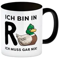Speecheese Ente Ruhestand Kaffeebecher in schwarz mit Spruch Ich