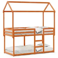 VidaXL Etagenbett mit Dach Wachsbraun 75x190 cm Massivholz Kiefer