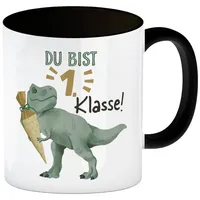 Speecheese Dino mit Schultüte Kaffeebecher in schwarz Spruch Du