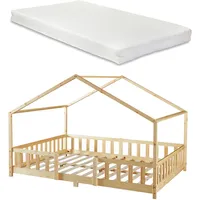 [en.casa] Kinderbett Treviolo mit Matratze und Rausfallschutz 140x200cm Holz