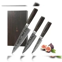 Wakoli EDIB Essentials Damastmesser Set 3-tlg. 10 cm Pakkaholzgriff