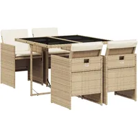 VidaXL 5-tlg. Garten-Essgruppe mit Kissen Beige Poly Rattan