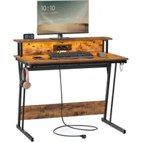 VASAGLE Schreibtisch Gaming Tisch mit eingebauter Steckdosenleiste Computertisch 100cm