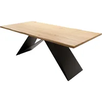 DeLife Esstisch Edge 200x100x2,5-3 Eiche Natur V-Gestell Flachstahl Schwarz