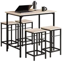 SoBuy Bartisch mit 4 Stühlen Esszimmer MDF Metall Natur