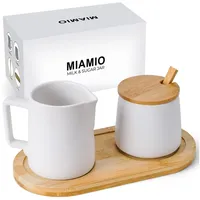 MiaMio Milch-Zucker-Set mm-209, Keramik/Holz, weiß/braun, inkl. Tablett