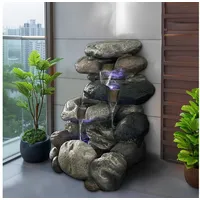Köhko Springbrunnen Kieselstein Gartenbrunnen in Naturstein-Optik mit 4X LED