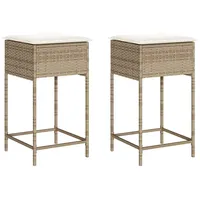 VidaXL Garten-Barhocker mit Kissen 2 Stk. Beige Poly Rattan