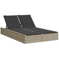 VidaXL Doppel-Sonnenliege mit Kissen Hellgrau Poly Rattan