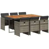 VidaXL 7-tlg. Garten-Essgruppe mit Kissen Grau Poly Rattan -