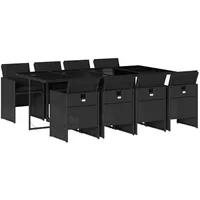 VidaXL 9-tlg. Garten-Essgruppe mit Kissen Schwarz Poly Rattan