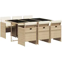 VidaXL 7-tlg. Garten-Essgruppe mit Kissen Beige Poly Rattan