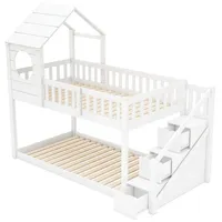 AUTOLOCK Baumhaus Kinderbett(Weiss)Doppelbett,Kinderbett in Hausform, Ins und aus dem