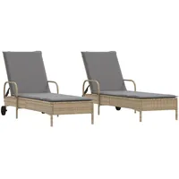 VidaXL Sonnenliegen mit Auflagen 2 Stk. Beige Poly-Rattan