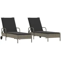 VidaXL Sonnenliegen mit Auflagen 2 Stk. Grau Poly-Rattan