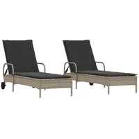 VidaXL Sonnenliegen mit Auflagen 2 Stk. Hellgrau Poly Rattan