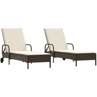 VidaXL Sonnenliegen mit Auflagen 2 Stk. Braun Poly-Rattan