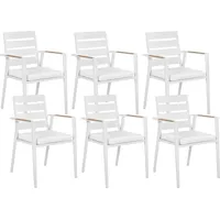 Beliani Gartenstuhl 6er Set Weiß Aluminium mit Sitzkissen Weiß