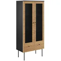 Dynamic24 Standvitrine Kouvola Vitrine 2-türig Eiche Echtholzfurnier braun