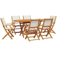 VidaXL 7-tlg. Garten-Essgruppe Stoff und Massivholz Cremeweiß