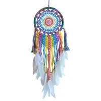 Saraswati Traumfänger Traumfänger "Rainbow Centrum" farbenfroh gehäkelt, Rattan (braun,