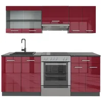Vicco Küchenzeile R-Line 200 cm Rot Hochglanz/Anthrazit