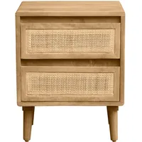 Miliboo Nachttisch aus massivem Mangoholz und Rattangeflecht mit Stauraum