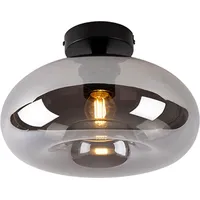 QAZQA Art Deco Deckenleuchte schwarz mit Rauchglas - Busa