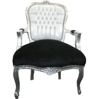 Casa Padrino Barock Salon Stuhl Weiß / Schwarz Bling