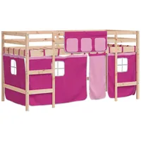 VidaXL Kinderhochbett mit Vorhängen Rosa 80x200 cm Massivholz Kiefer