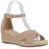 VAN HILL Damen Keilsandaletten in Nude Velours