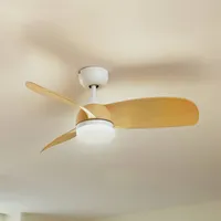 LINDBY LED-Deckenventilator Enon, weiß/holzfarben, DC, leise