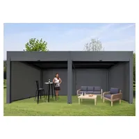 Mendler Pergola HWC-L46 mit 6x Seitenwand, Gartenpavillon Lamellen-Pavillon Rollo,