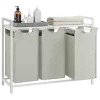 VASAGLE Wäschekorb 3 x 38 L mit Ablage weiß