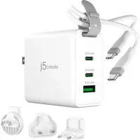 J5create 65-Watt-GaN-USB-C-Reiseladegerät mit 3 Anschlüssen, einschliesslich austauschbaren Netzsteck (65
