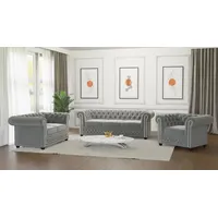 S-style möbel - Chesterfield Polstergarnitur 3+2+1 aus Samt-Stoff mit