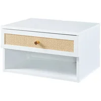 [en.casa] Wandregal, Eiker mit Schublade 40x32x23 cm Weiß/Rattanoptik