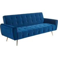 Vente-unique Schlafsofa Klappsofa 3-Sitzer - Samt - Dunkelblau -
