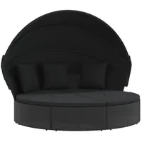 VidaXL Outdoor-Loungebett mit Dach und Kissen Schwarz Poly Rattan