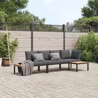 VidaXL 3-tlg. Garten-Sofagarnitur mit Kissen Schwarz Aluminium