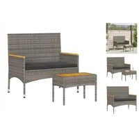 VidaXL Gartenbank 2-Sitzer mit Kissen und Tisch Grau Poly