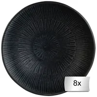 Home4You Suppenteller 8er Set, Schwarz matt - Steingut -