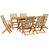 VidaXL 7-tlg. Garten-Essgruppe Poly Rattan und Massivholz Beige