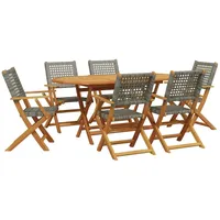 VidaXL 7-tlg. Garten-Essgruppe Poly Rattan und Massivholz Grau