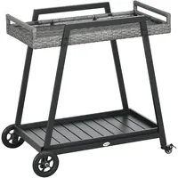 Outsunny Rattan Servierwagen Trolley mit Ablage