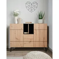 Furn.design Kommode Eiche Artisan, schwarz 120 cm 3-türig 8